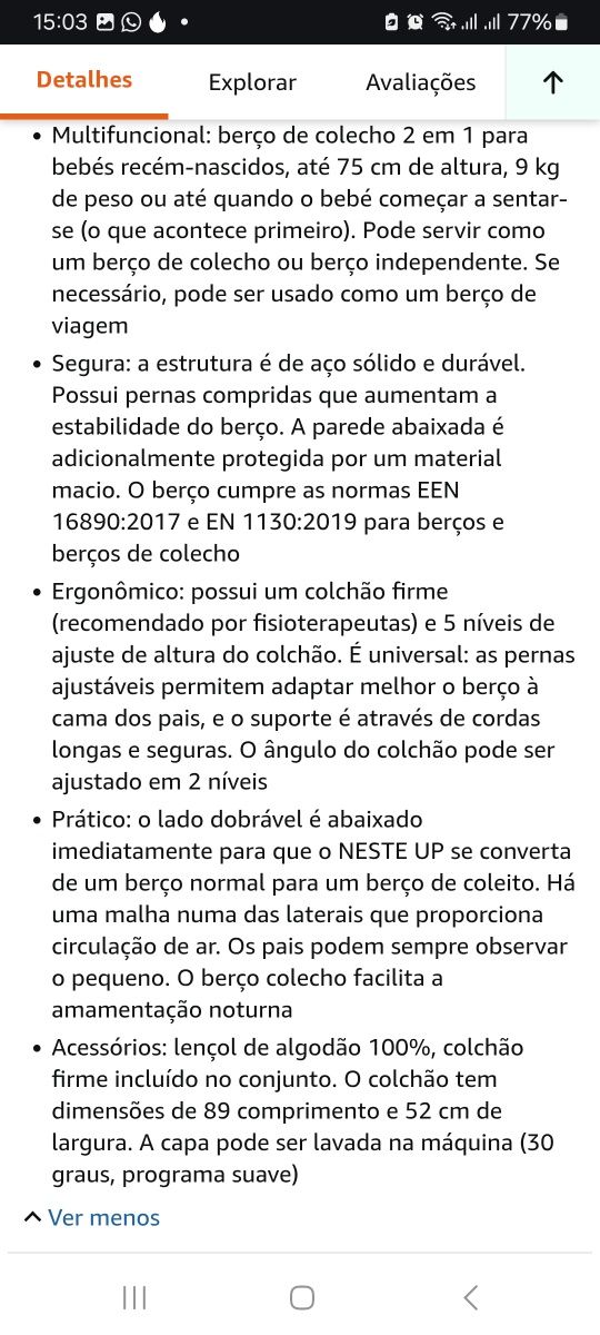 Berço next to me kinderkraft  como novo oferta de 2 conjuntos de lençó