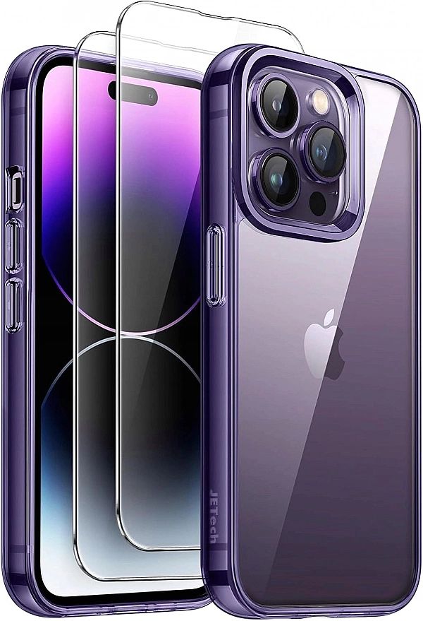Etui iPhone 14 Pro 6,1 Cala x2 Szkło Hartowane JETech 3w1 głęboki fiol