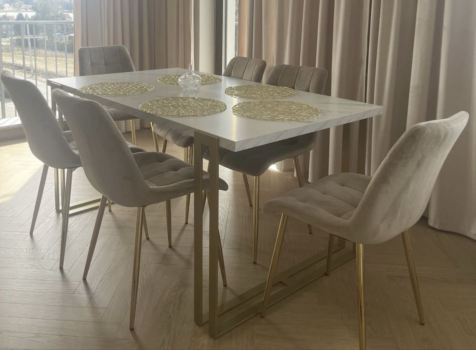 Stół marmur biało złoty