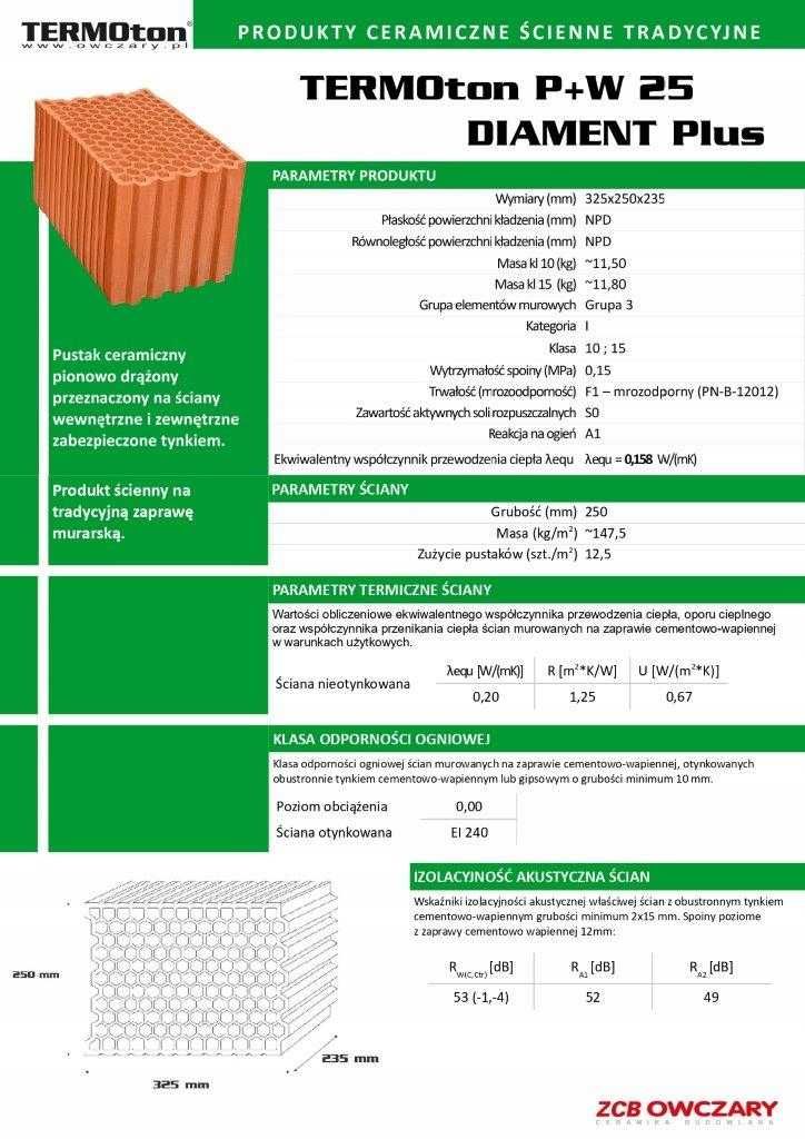 Pustak ceramiczny TERMOton Diament Plus 25 P+W kl.15 dostawa CAŁA PL