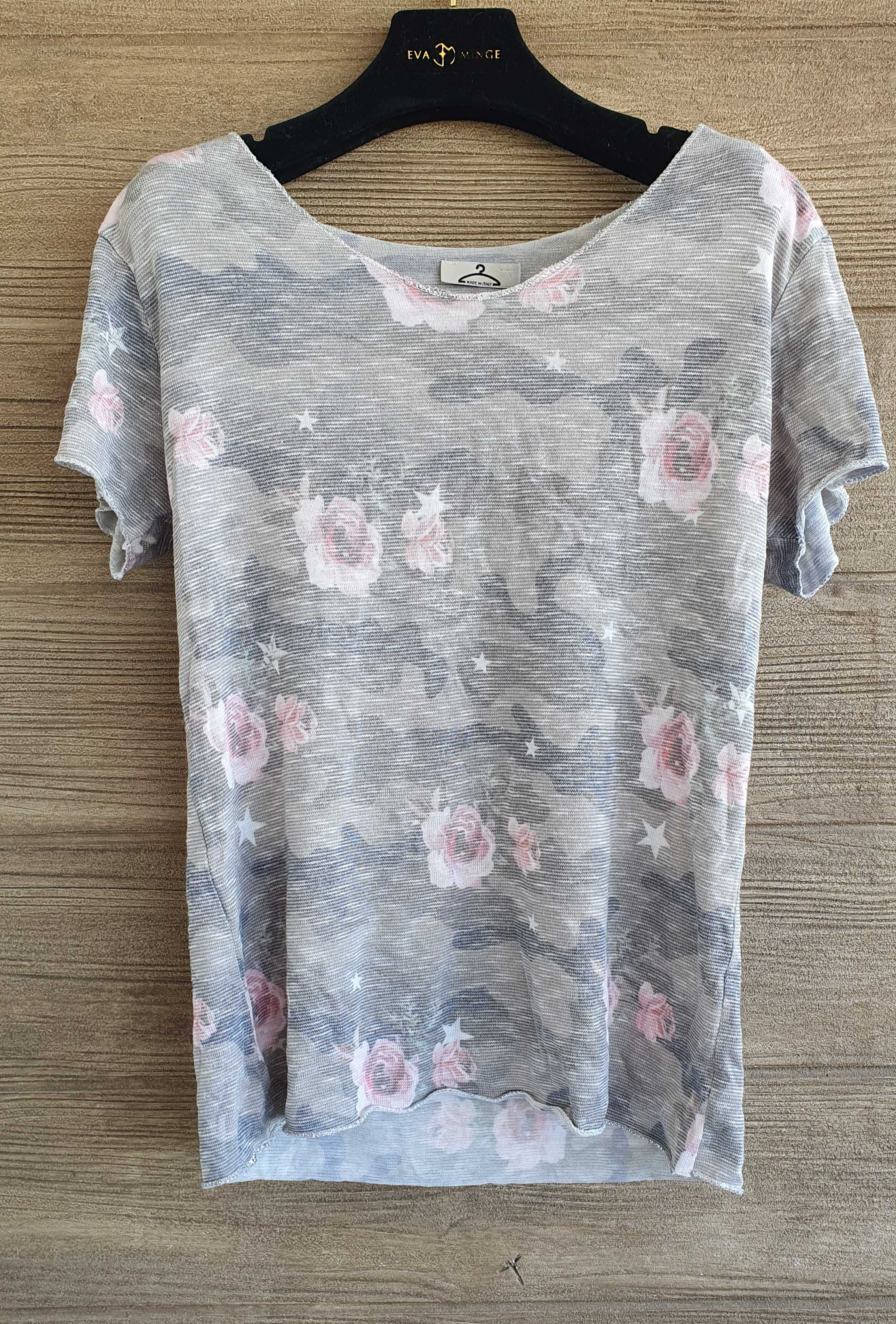 Tshirt damski kwiaty srebrna nitka M 38
