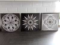 Obraz Dekoracja Mandala String Art - Zestaw trzech sztuk 40x40 cm