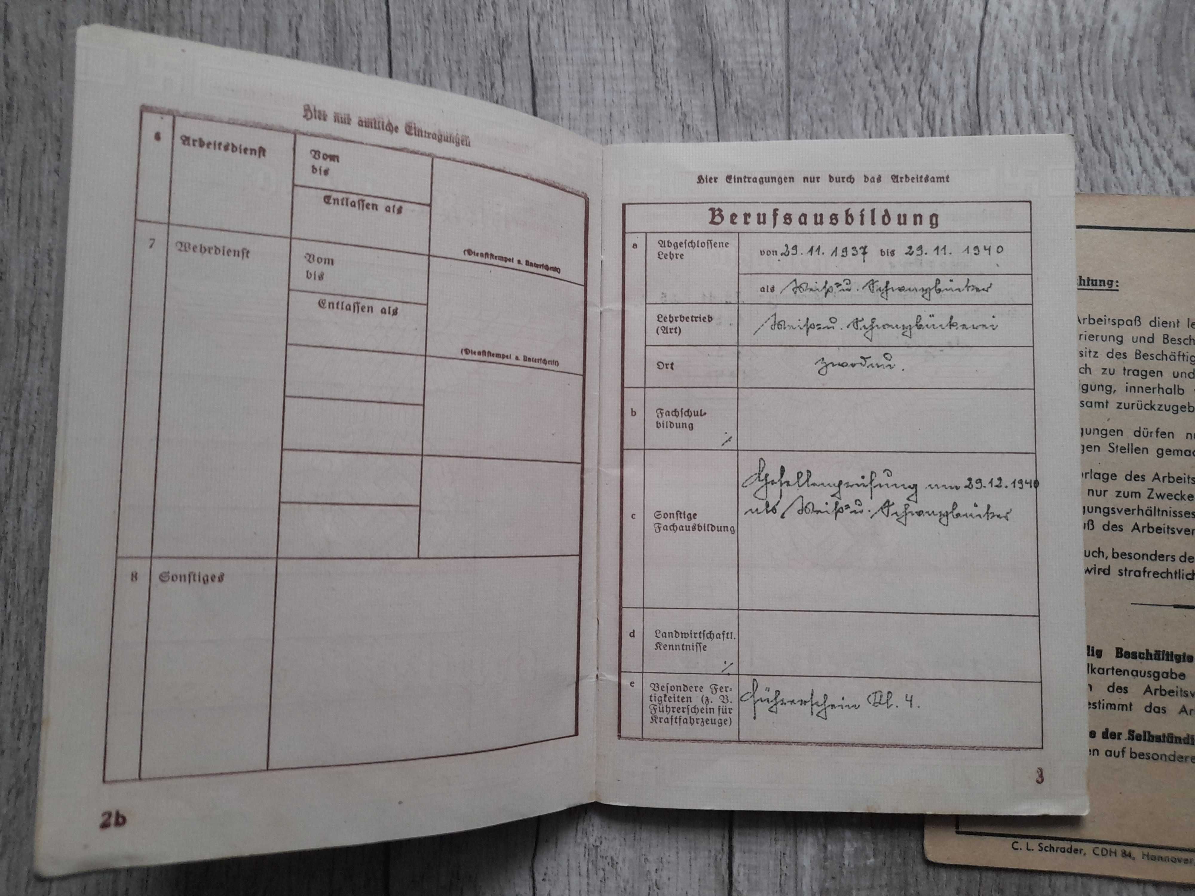 książka pracy arbeitsbuch rzesza i arbeits pass Niemcy,