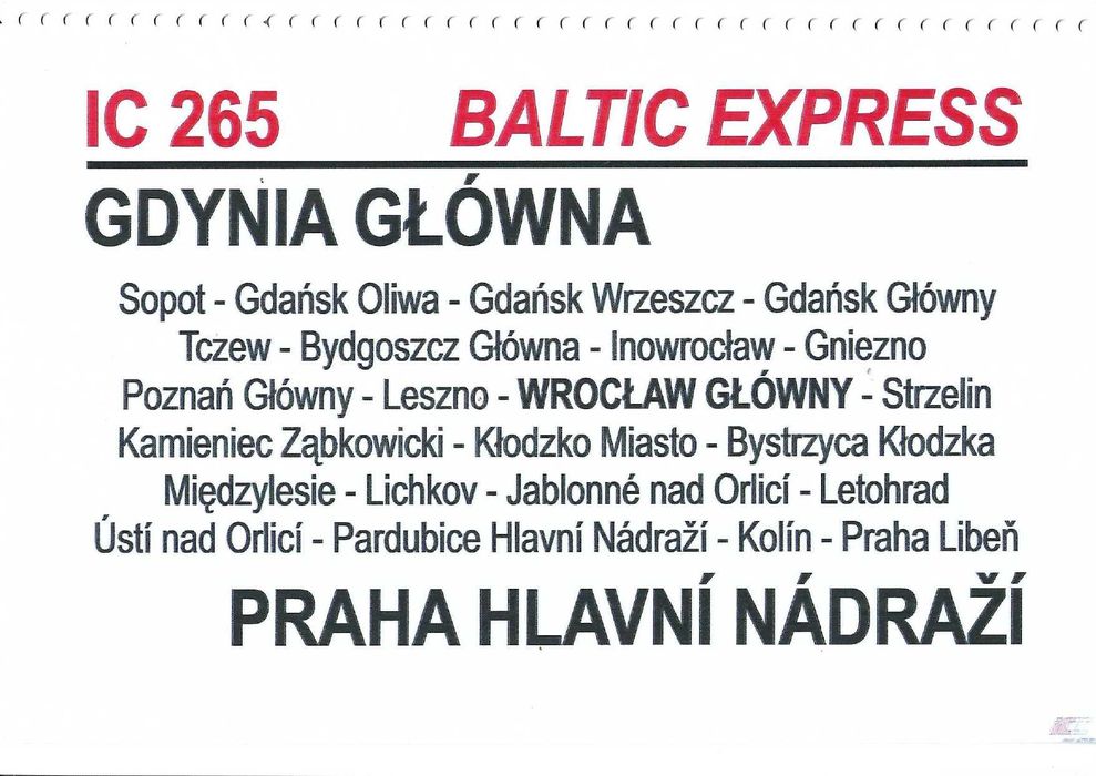Tablica relacyjna - IC Baltic Express (zeszyt)