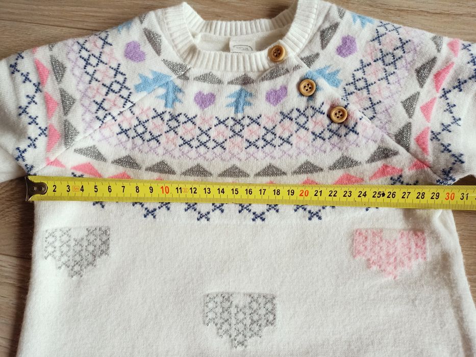 Komplet dziewczęcy sweter tunika leginsy ecru błękit 92