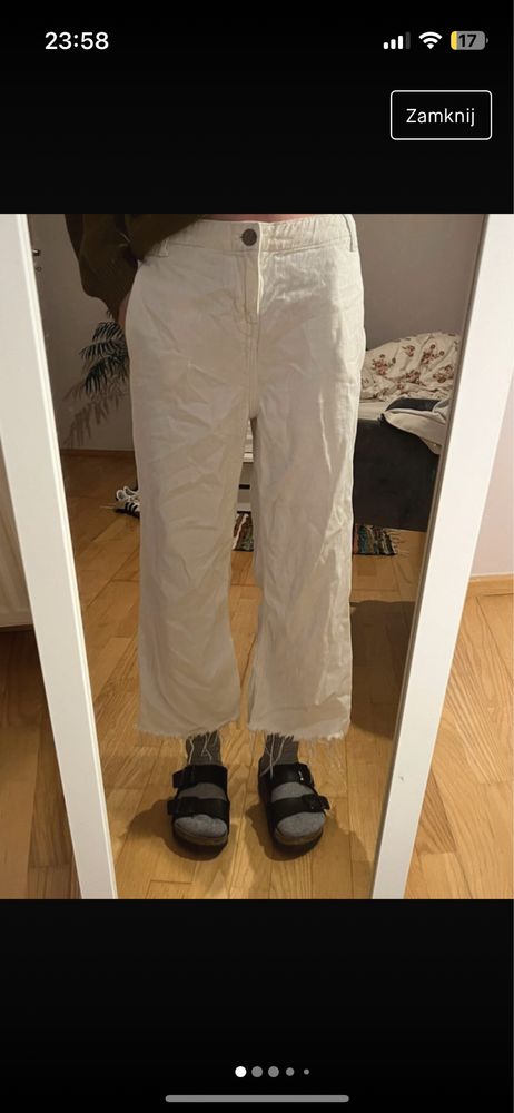 białe szerokie spodnie miękkie z postrzępionymi nogawkami vintage