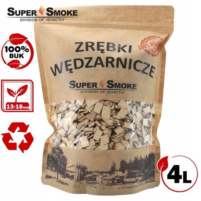 Zrębki Wędzarnicze Super Smoke BUK KL-13 (12-18mm) XL 4 Litry Kraft