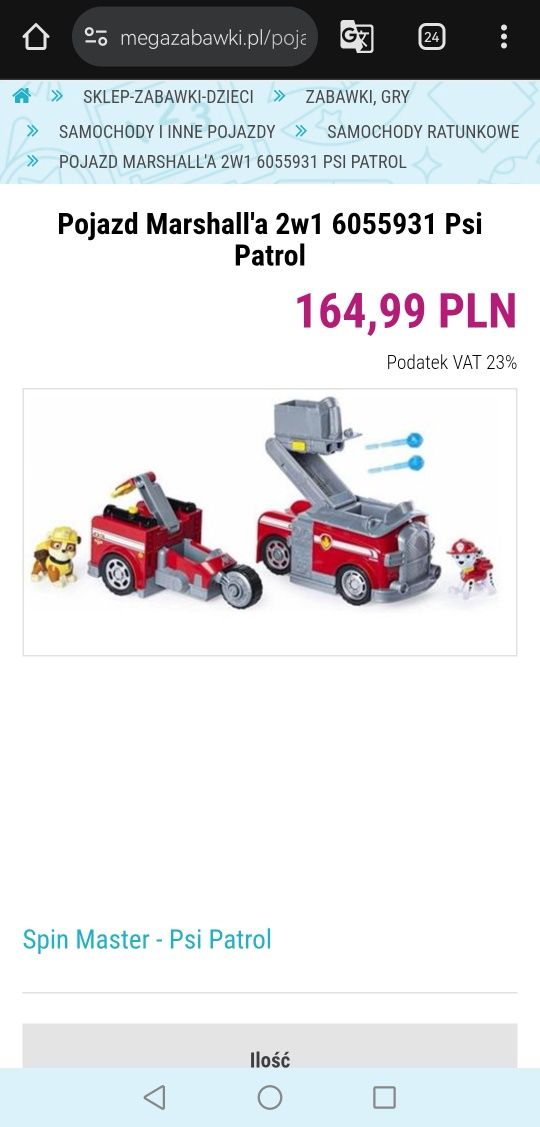 Wóz strażacki 2 w 1 Psi Patrol Marshall i Rubble