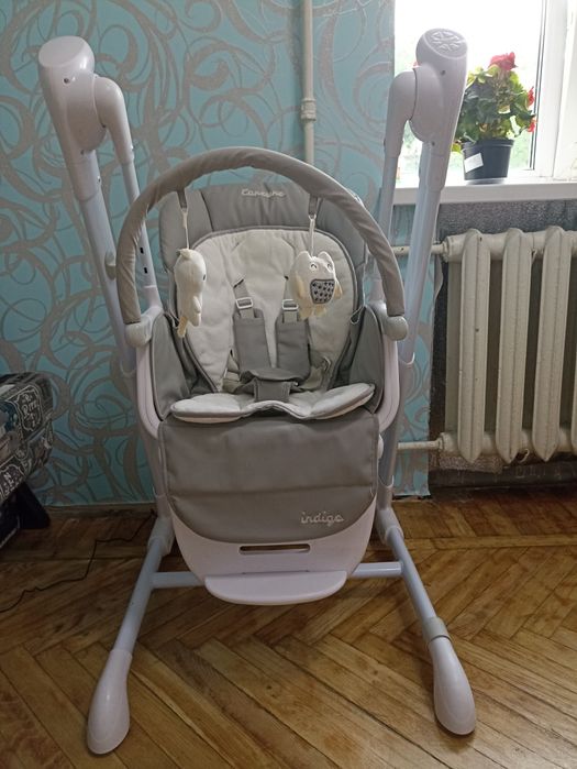 Стільчик для годування + гойдалка Caretero Indigo Grey
