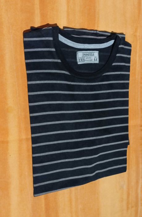 T´Shirt, Preta listada a cinza 100% algodão Tam XXL Springfield - Nova