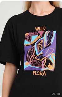 Koszulka czarna wild flora bluzka damska oversize L/XL, XL/XXL t-shirt