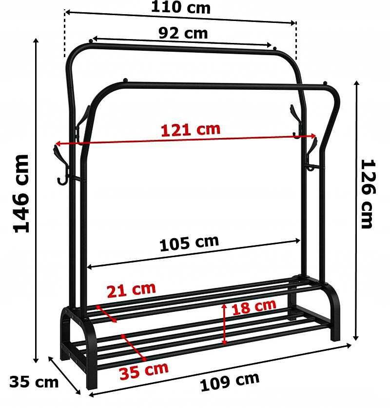 WIESZAK PODWÓJNY STOJĄCY wieszak garderoba na ubrania buty torebki
