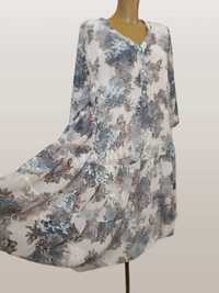 Cudna szyfonowa sukienka w pastelove kwiaty r. 52