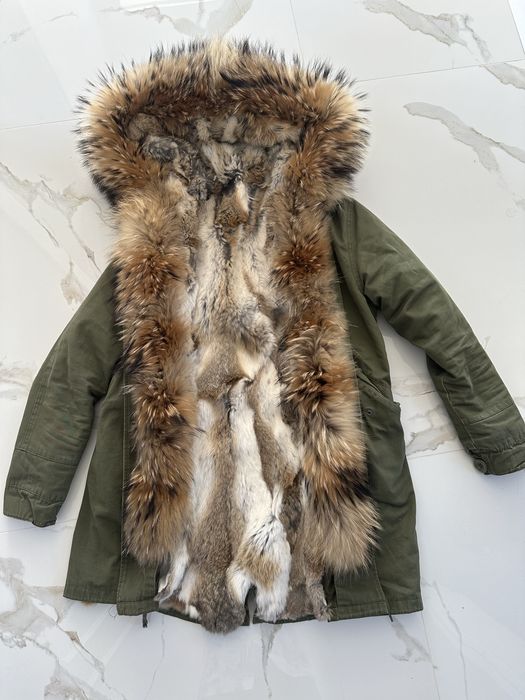 Kurtka parka zimowa khaki obszycie jenot w srodku królik rozmiar S