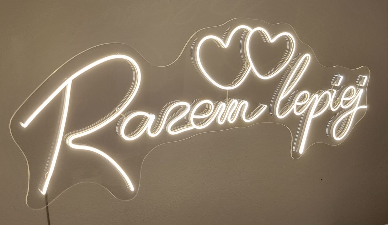 Napis led neon Razem lepiej z dwoma sercami ledon ślub wesele