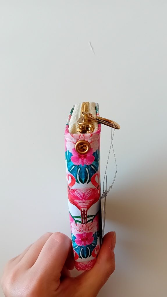 Nowy! Mini portfelik Flamingi wśrod kwiatów