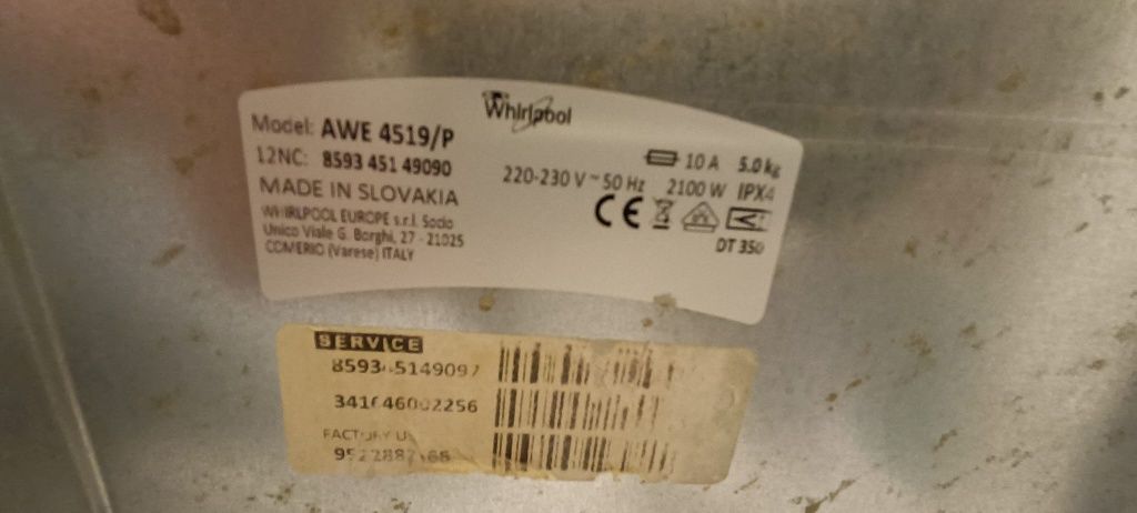 Pralka Whirlpool AWE4519/P sprawna stan bardzo dobry