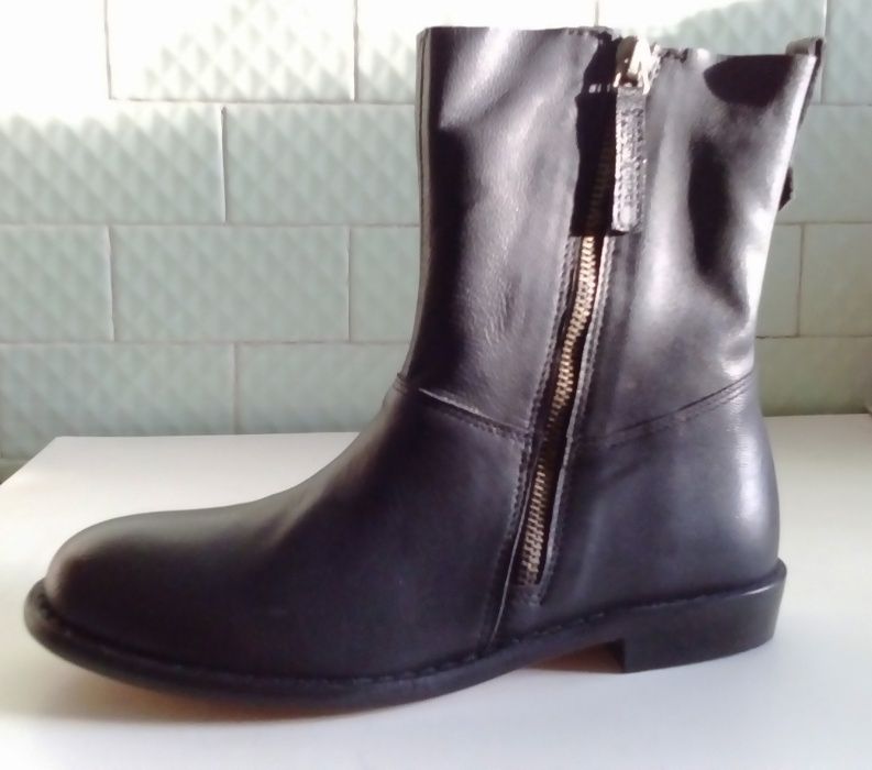 Nº36 Bota Modern Vintage Pele Preta Nova Com Caixa