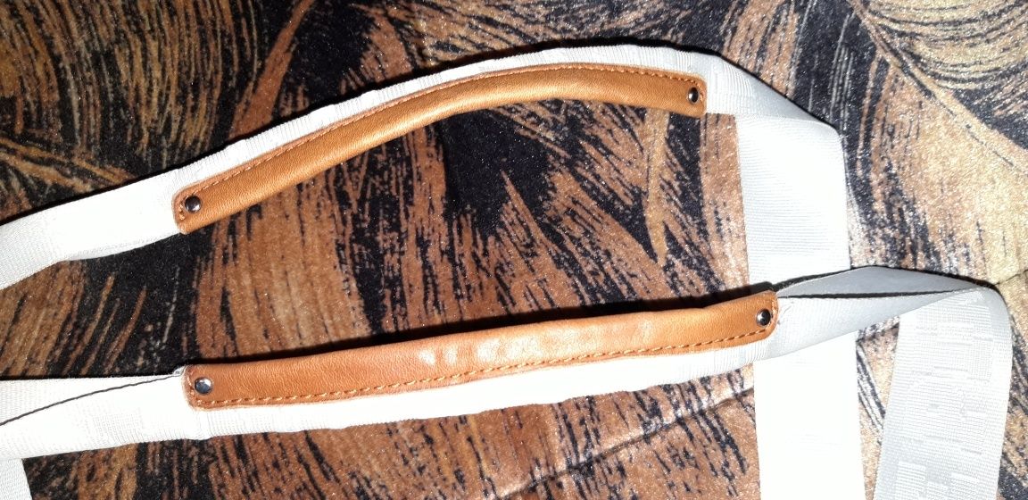 Torebka szoperka materiał srebrna+skóra naturalna Victoria Secret