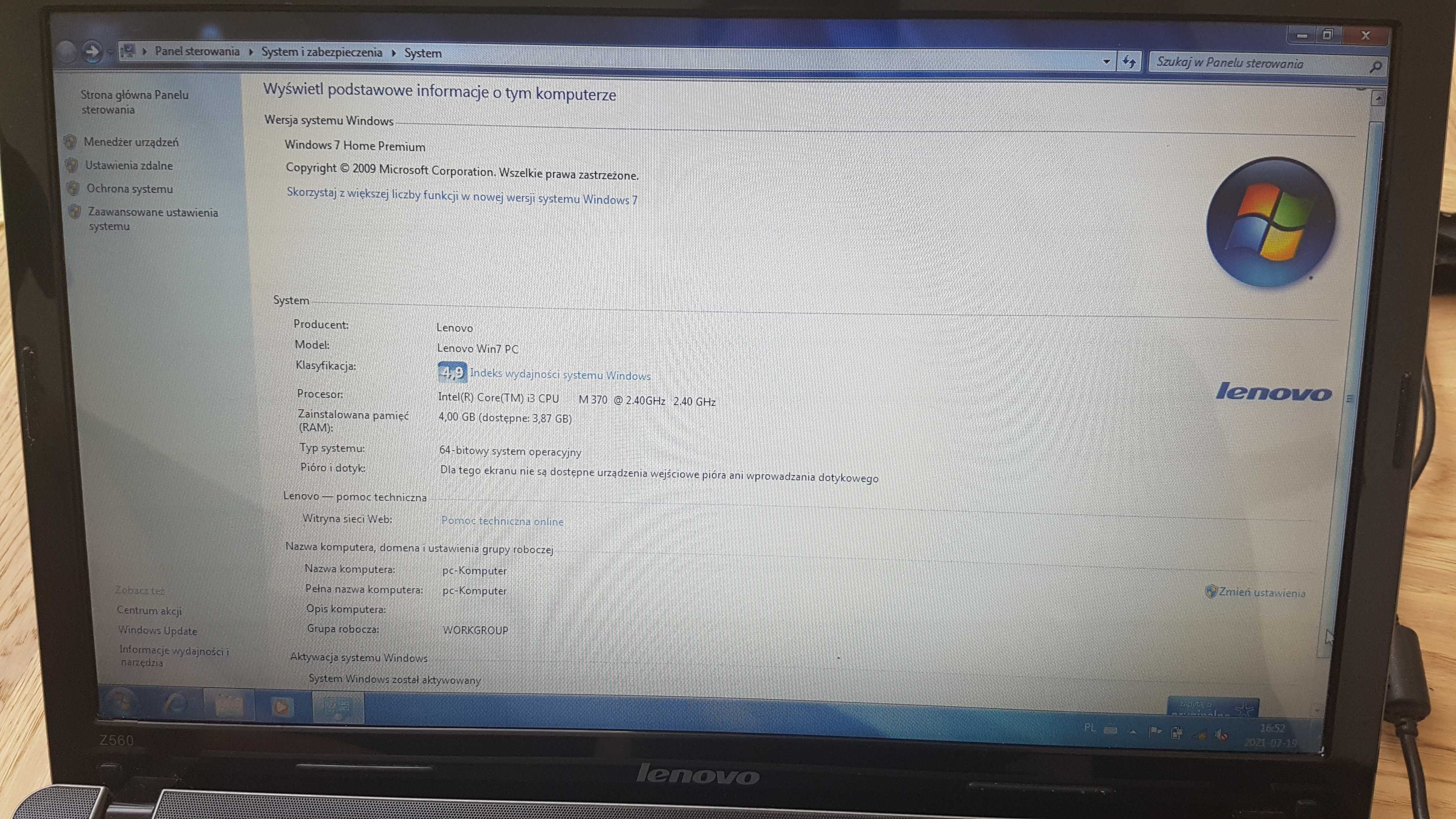 Laptop Lenovo Ideapad Z560 4GB RAM 500GB HDD