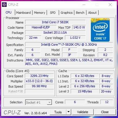 Processador Intel Core i7-5820K Socket 2011-3 USADO
