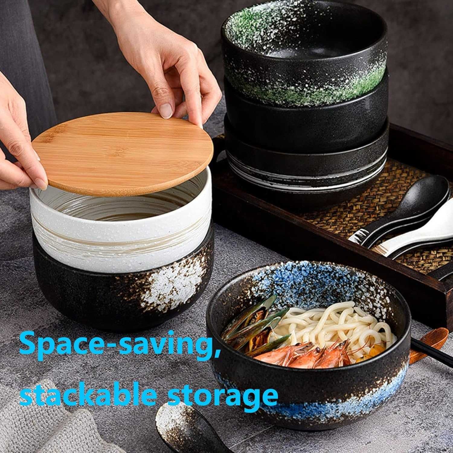 Miska Ceramiczna Porcelanowa Do Ramen Zestaw z łyżkami i pałeczkami