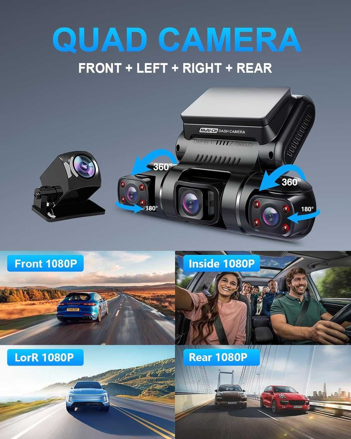 Dashcam camera Car Truck Bus x4 + Rear + Left + Right GPS WiFi + RADA