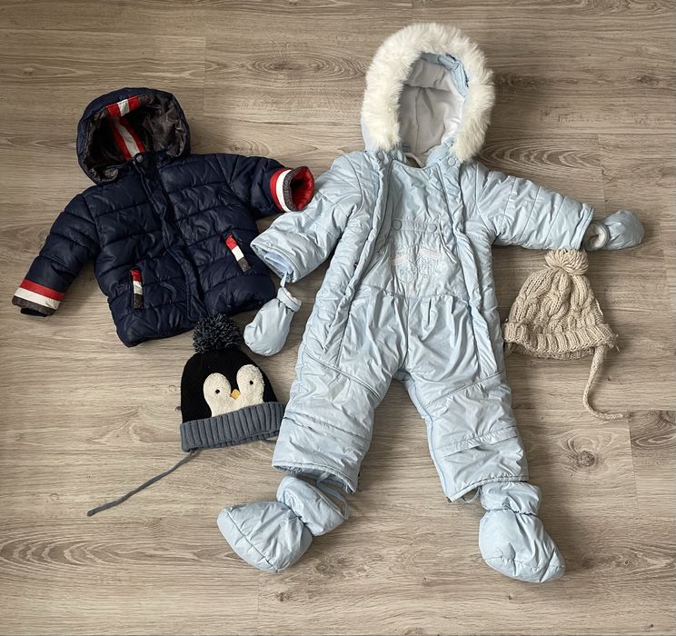 Ciepły kombinezon 2w1 i kurtka 74–80 cm+ czapki gratis