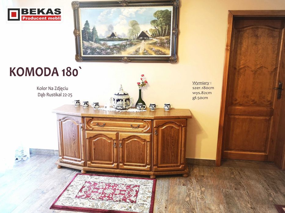 Stylowa Dębowa Komoda RTV + Dwie Witryny Narożne Producent BEKAS Meble
