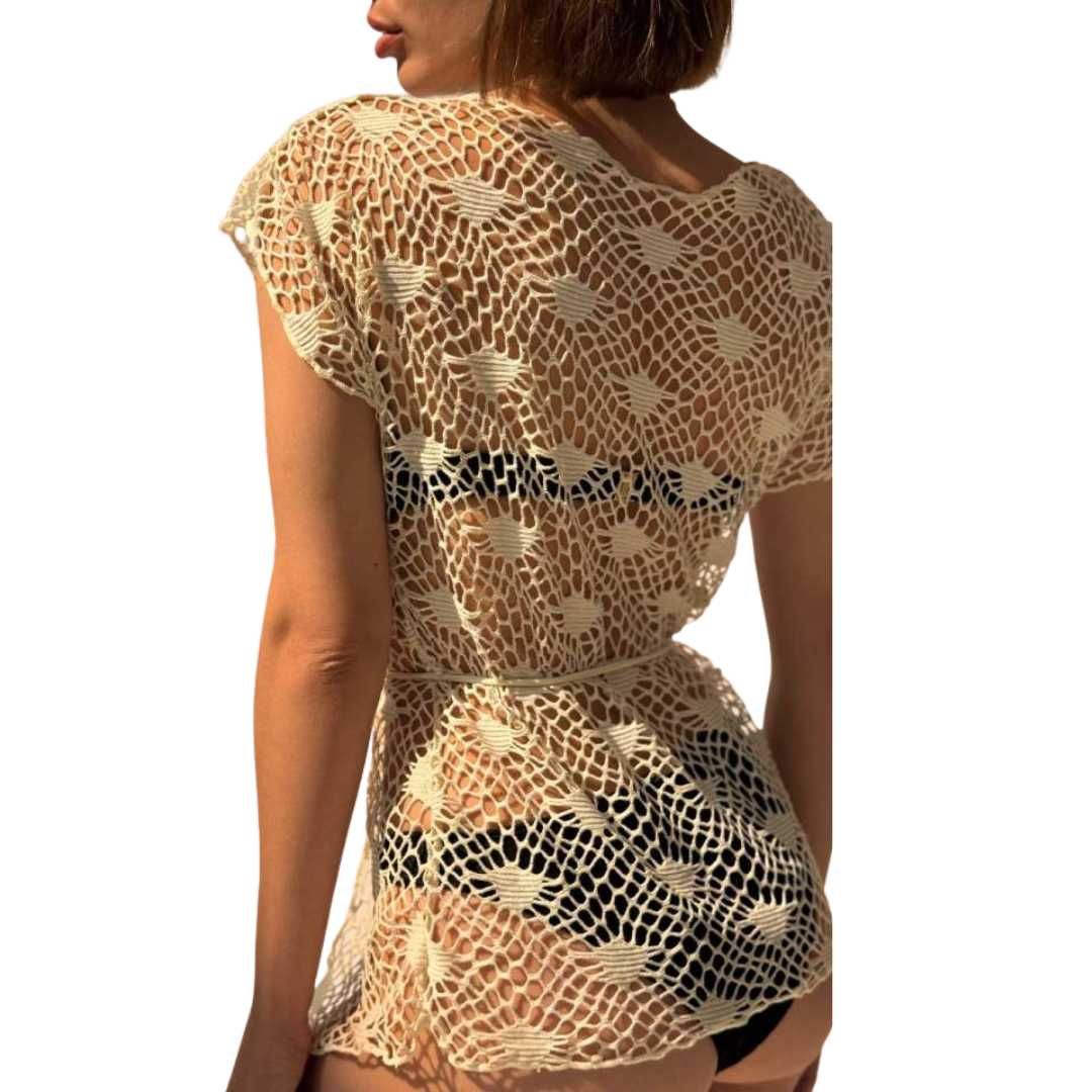Накидка на купальник пляжна жіноча біла/бежева M L XL