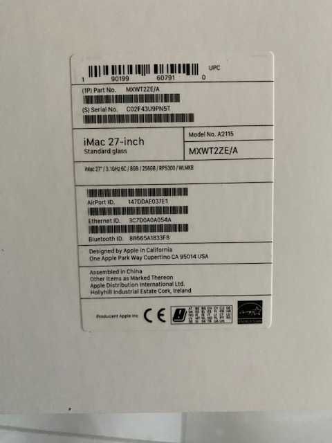 Komputer APPLE iMac 27 5k 27" Retina i5-10500, 8GB RAM 256GB srebrny