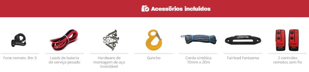 Guincho Phantom 13500 lbs (6123 kg) 12V cabo plasma