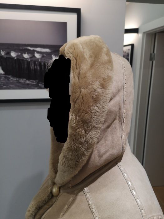 ALLEGRIA kożuch damski naturalny kaptur jasny futro r. 36-38