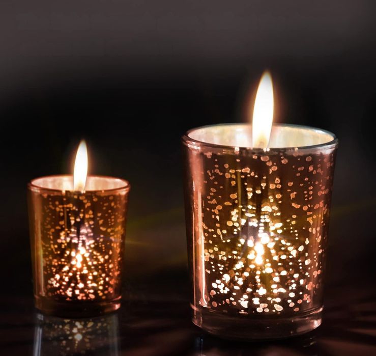 12 Szklanych Świeczników Tealight LALAGO Różowe Złoto Dekoracja