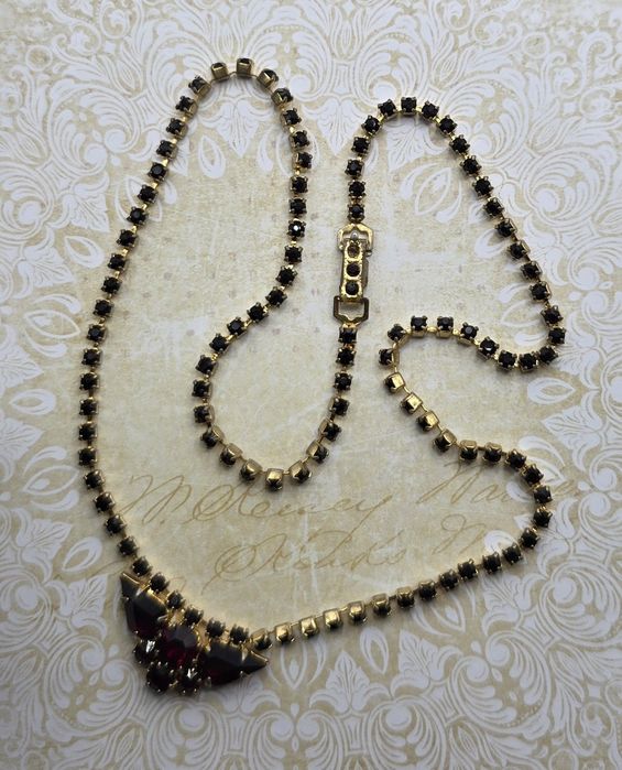 Kryształki kryształy złoty naszyjnik kolia choker vintage glamour