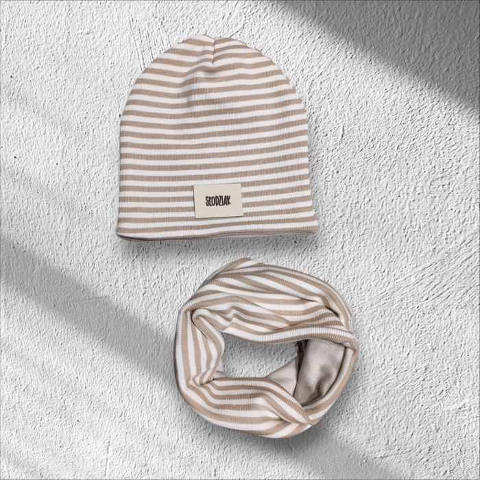 Ciepły zestaw dla chłopca w paski elastyczny prążek komplet nowy 50 52