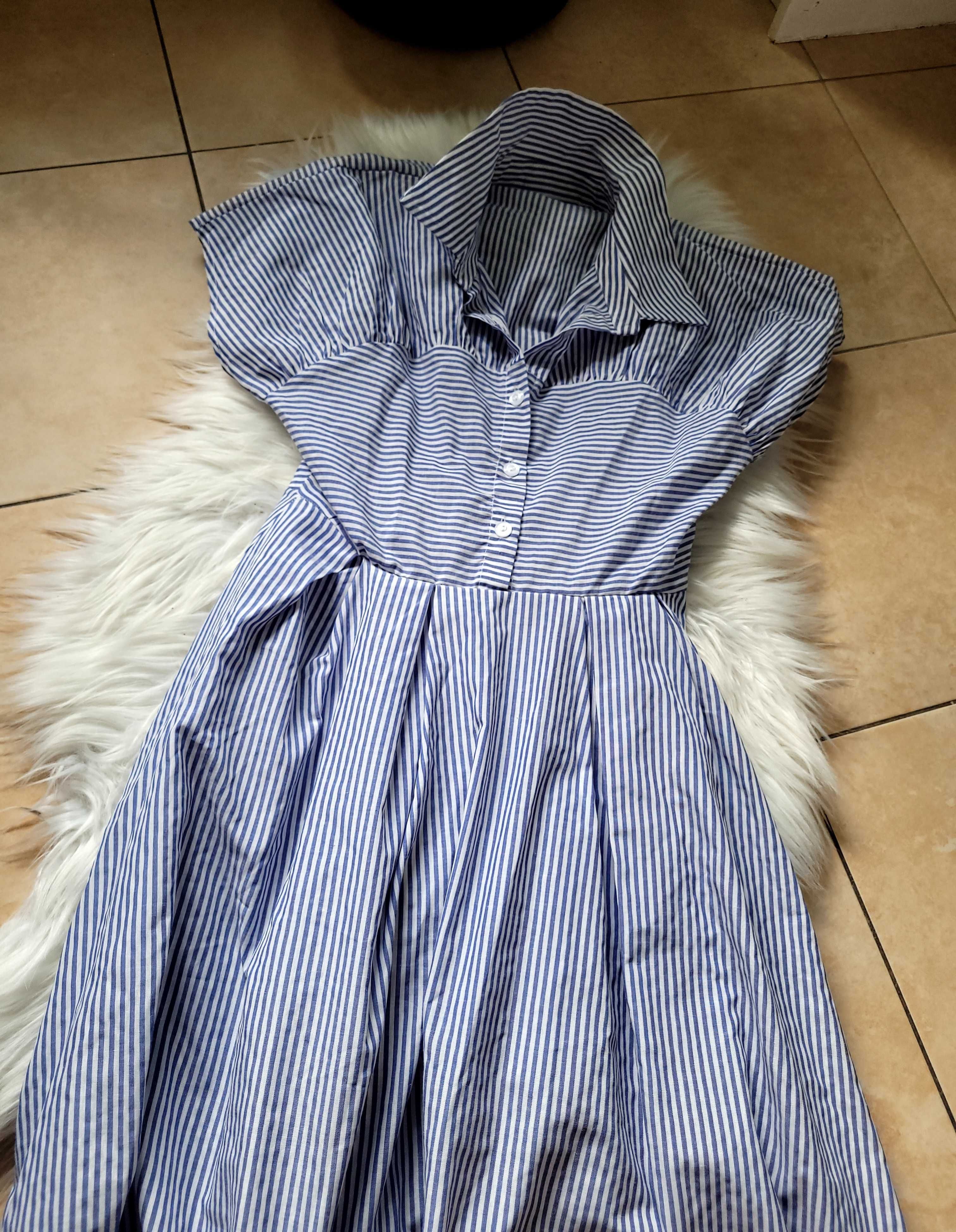 Sukienka koszulowa midi w paski w stylu vintage  36 S