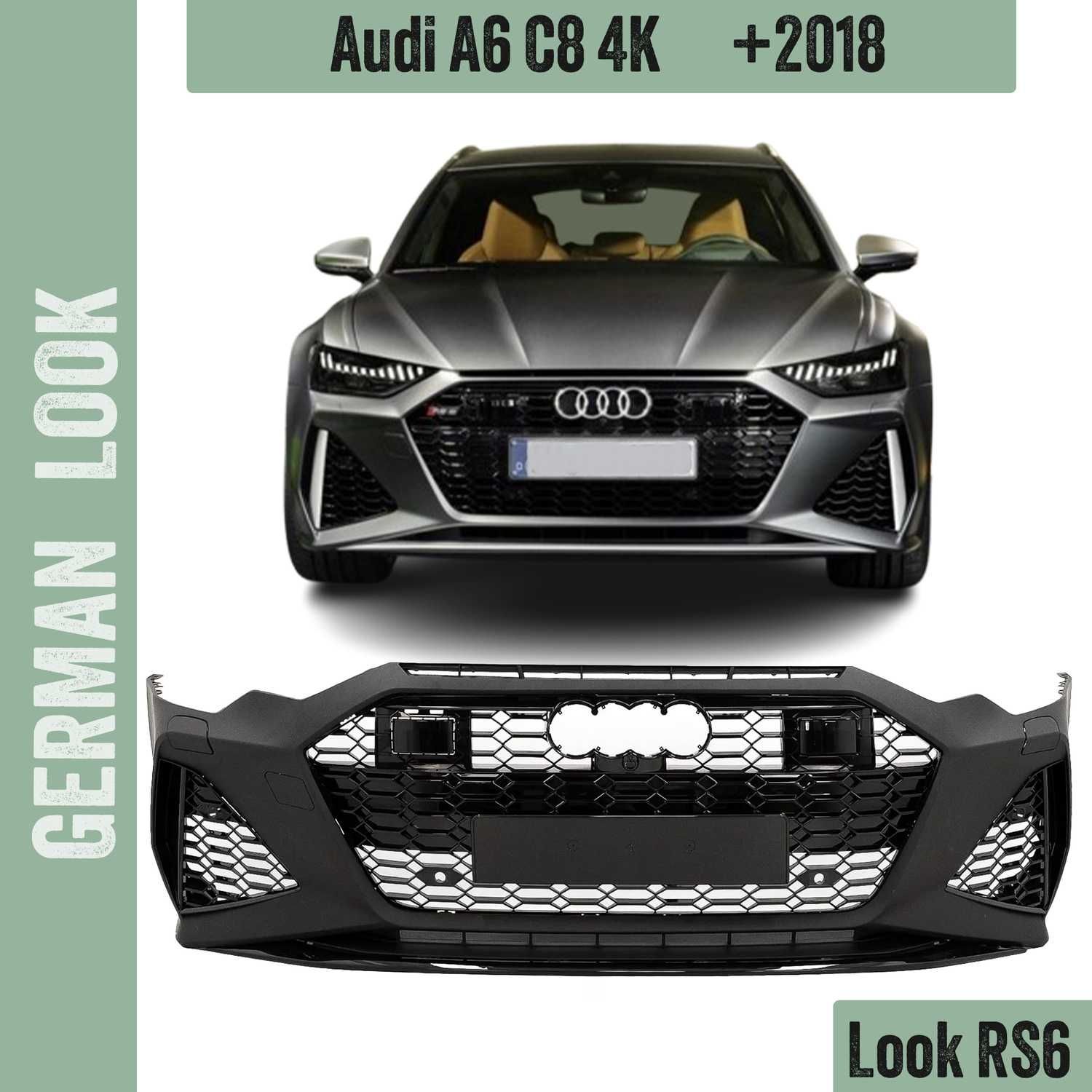 Para-choque frontal Audi A6 C8 4K após o visual RS6 2018 + grelha