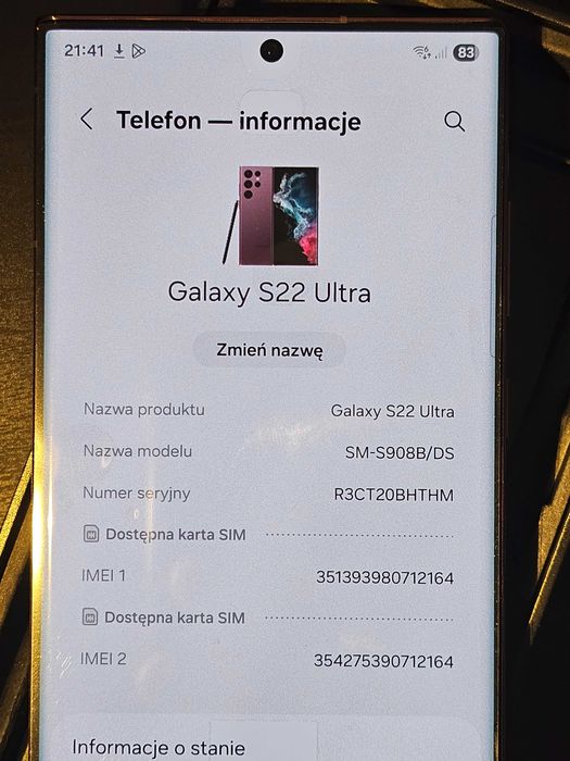 Samsung Galaxy S22 Ultra 128GB/8GB (SM-S908B/DS) Jak Nowy!