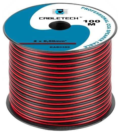 Kabel głośnikowy czarno-czerwony CCA 2x0,5mm² 100m