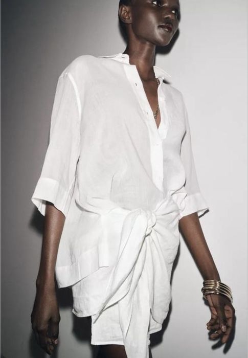 Спідниця жіноча лляна біла з бантом ZARA NEW