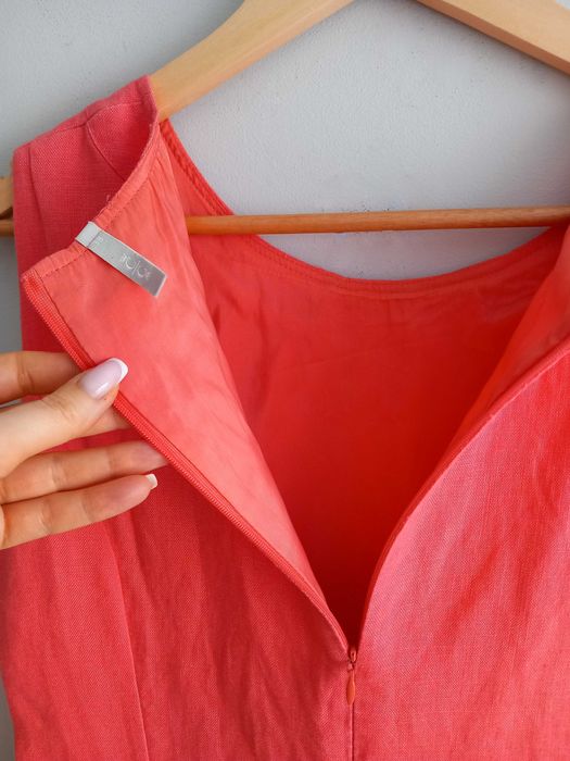 Claire Woman elegancka koralowa lniana sukienka princeska M
