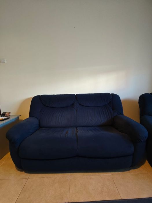 Conjunto de 2 sofás (2 lugares e 1 lugar) cor azul