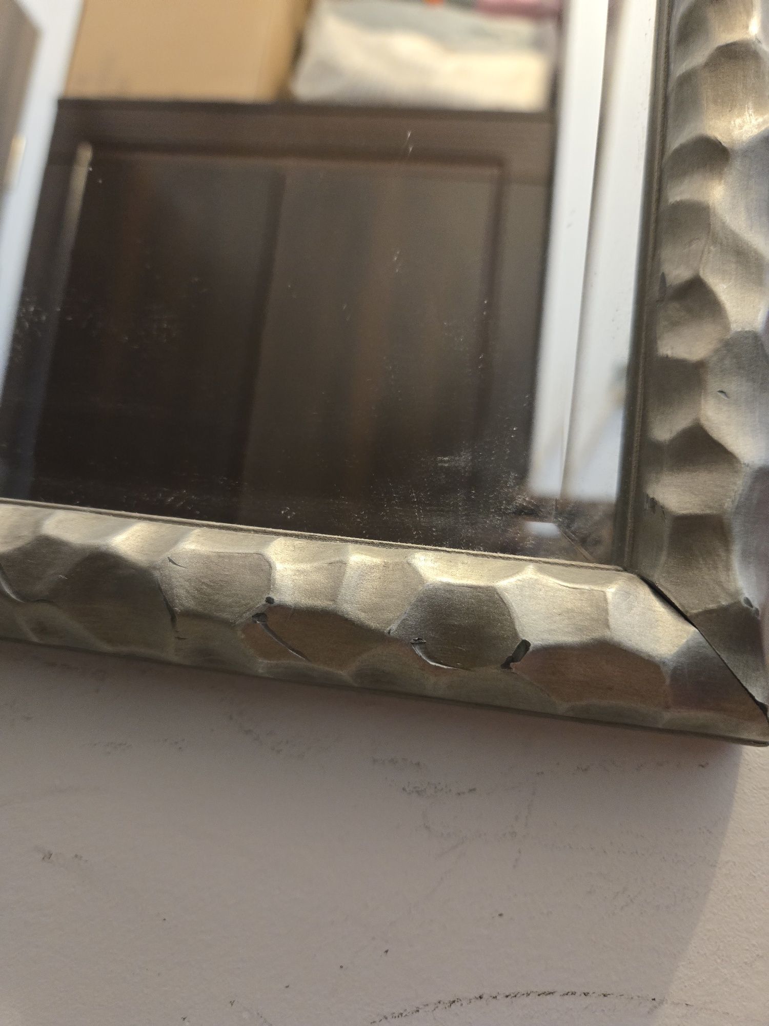 Zara Home lustro w drewnianej rzeźbionej srebrnej ramie