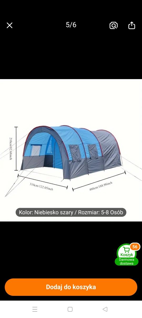 Namiot tunelowy duży 4 - 8 osob