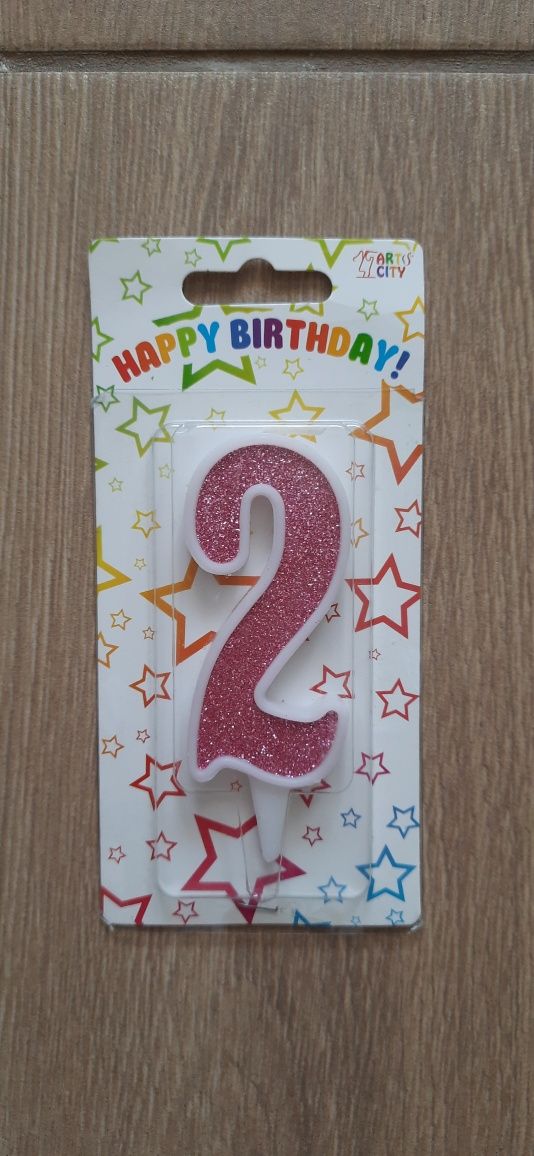 Свічка на торт 2 роки висота 10 см рожева Happy birthday