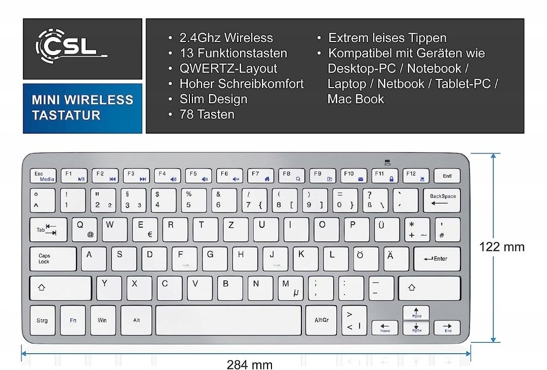 CSL bezprzewodowa klawiatura  2.4GHZ  (Układ Niemiecki)