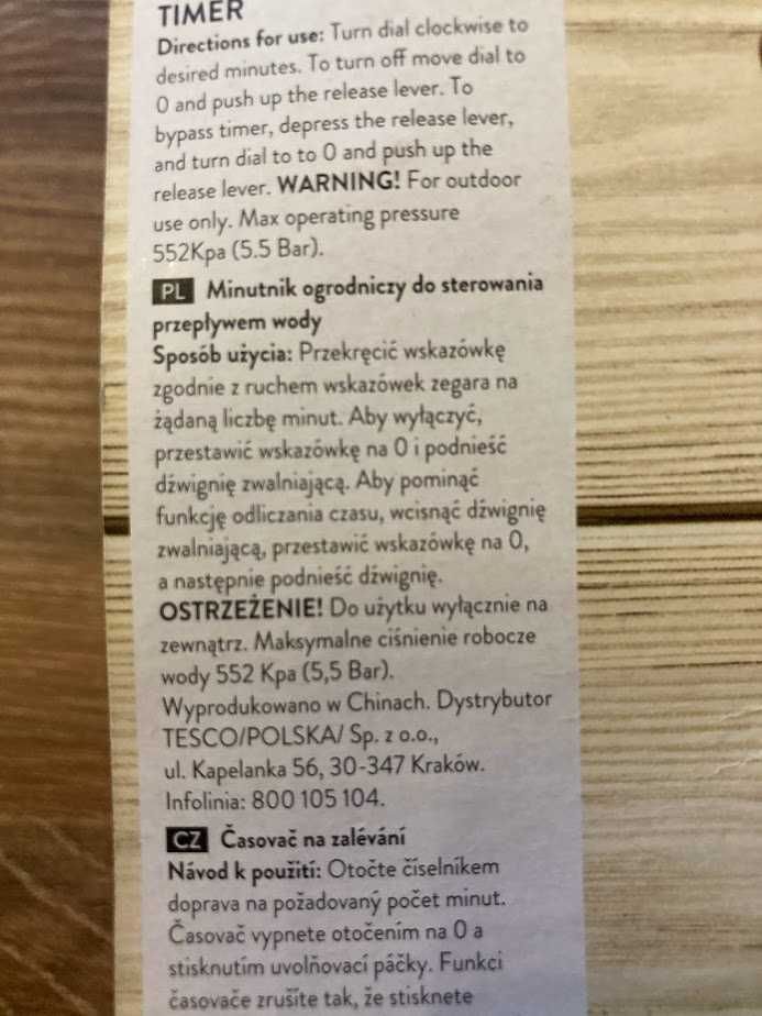 Water Timer Sterownik zegarowy minutnik ogrodowy do nawadniania nowy