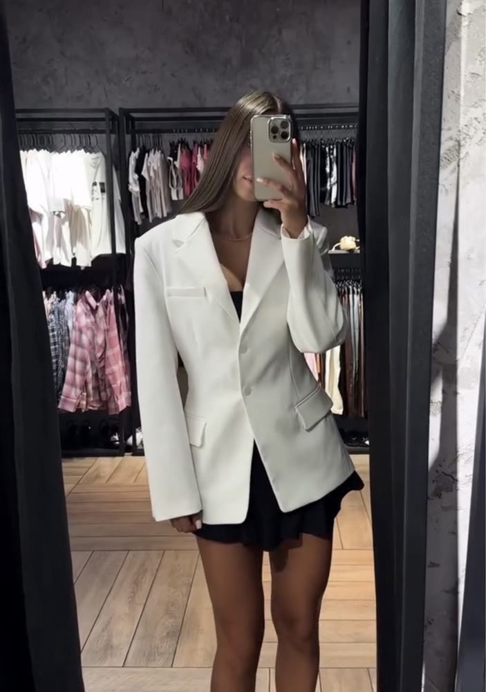 Білий приталений блейзер піджак жакет Zara XS S