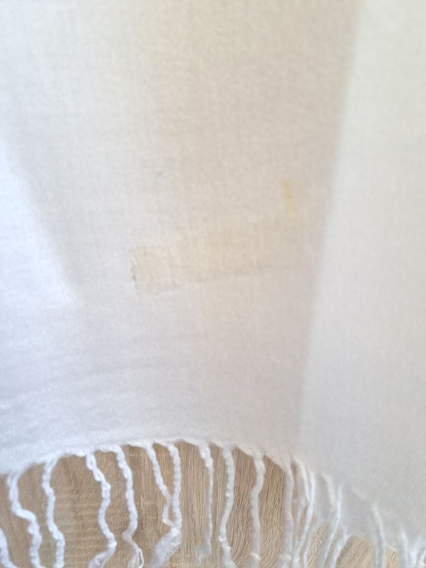 Pashmina duży biały szal frędzle